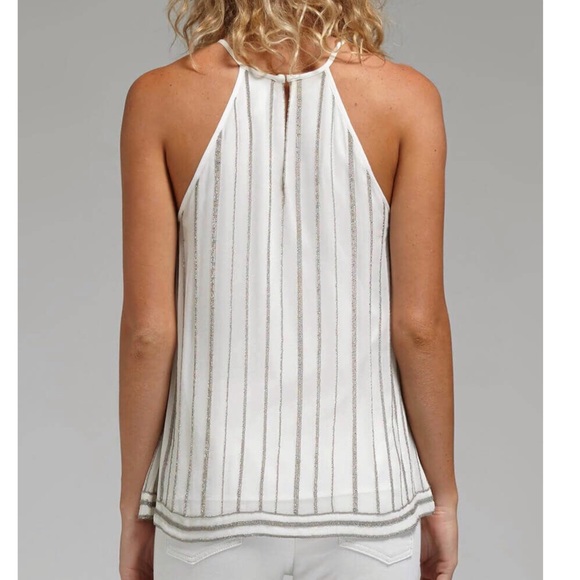 Joie zelpha white silk thin silver chain rows stripes racerback tank top blouse - Picture 2 of 8